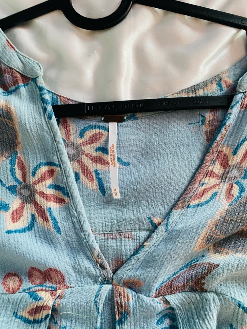 Free People Light Blue Floral Crochet-Trim Tunic - Picture 2 of 2